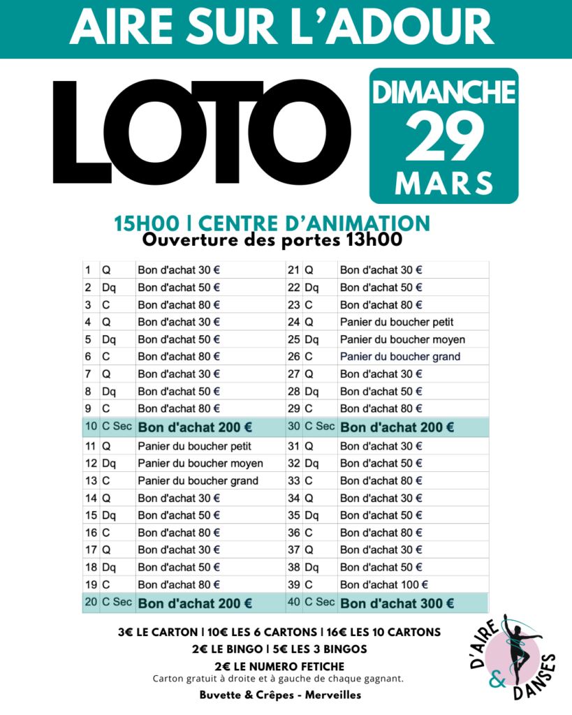 loto Aire sur l'Adour 29 Mars 2026